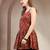 Red floral printed cotton flared top for women