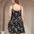 black floral printed cotton flared top for women