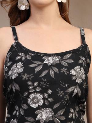 black floral printed cotton flared top for women 5