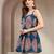Teal floral printed cotton flared top for women