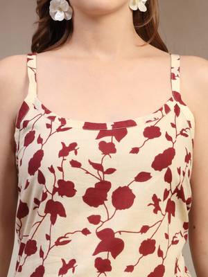 Red floral printed cotton flared top for women 5
