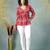 Red floral printed cotton flared top for women