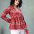 Red floral printed cotton flared top for women