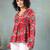 Red floral printed cotton flared top for women