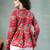 Red floral printed cotton flared top for women
