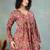 Brown  floral printed cotton flared top for women