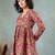 Brown  floral printed cotton flared top for women