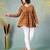 Brown floral printed cotton flared top for women