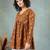 Brown floral printed cotton flared top for women