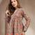 Brown floral printed cotton flared top for women