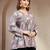 Sky-blue floral printed cotton flared top for women