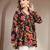 Black floral printed cotton flared top for women