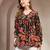 Black floral printed cotton flared top for women
