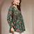 Green floral printed cotton flared top for women