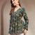 Green floral printed cotton flared top for women