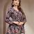 Blue floral printed cotton flared top for women
