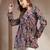 Blue floral printed cotton flared top for women