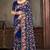 Navy blue sequin zari embroidered work net saree with unstitch blouse piece