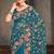 Teal blue sequin zari embroidered work net saree with unstitch blouse piece