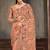 Peach sequin zari embroidered work net saree with unstitch blouse piece