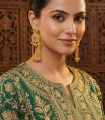 gold-plated antique matte chandbali kashmiri earrings with green stones