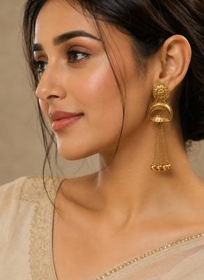 Gold-plated antique matte chandbali kashmiri earrings 1