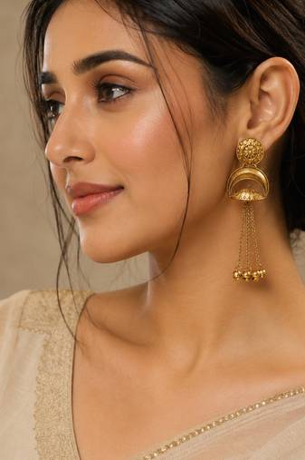 Gold-plated antique matte chandbali kashmiri earrings