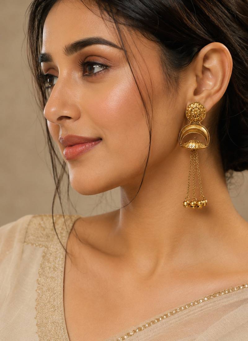 Gold-plated antique matte chandbali kashmiri earrings