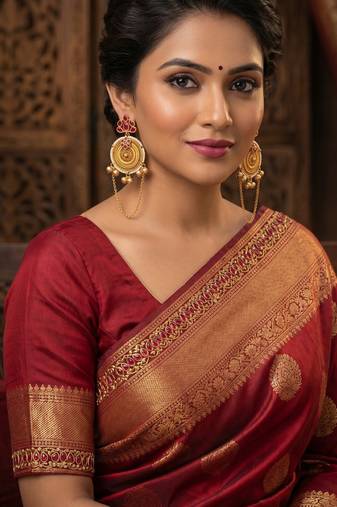 gold-plated antique matte chandbali kashmiri earrings with red stones