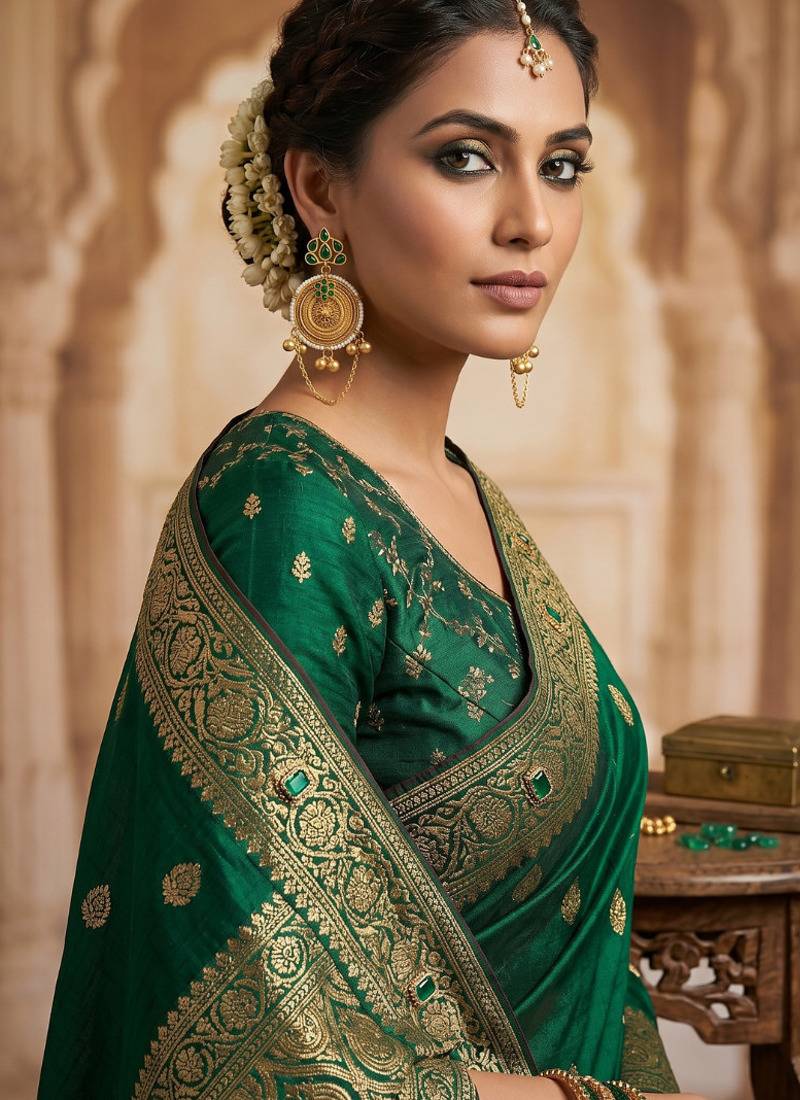gold-plated antique matte chandbali kashmiri earrings with green stones