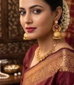 gold-plated antique matte chandbali kashmiri earrings with red stones