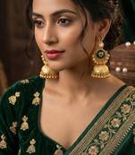 gold-plated antique matte chandbali kashmiri earrings with green stones