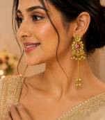 gold-plated antique matte chandbali kashmiri earrings with red stones