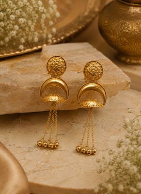 Gold-plated antique matte chandbali kashmiri earrings 2