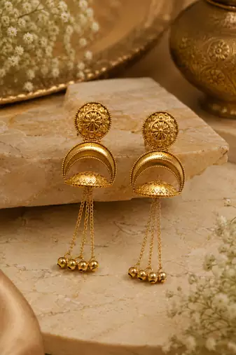 Gold-plated antique matte chandbali kashmiri earrings