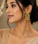 gold-plated antique matte chandbali kashmiri earrings with green stones