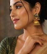 gold-plated antique matte chandbali kashmiri earrings with green stones
