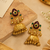 gold-plated antique matte chandbali kashmiri earrings with red and green multi-stones