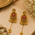 gold-plated antique matte chandbali kashmiri earrings with red stones