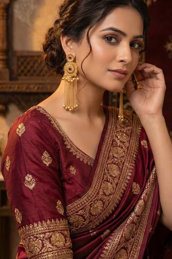 gold-plated antique matte chandbali kashmiri earrings with red stones