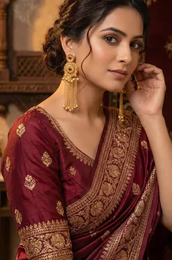 gold-plated antique matte chandbali kashmiri earrings with red stones