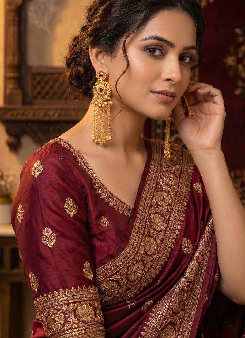 gold-plated antique matte chandbali kashmiri earrings with red stones