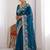 Teal colour party wear rangoli silk embroidered saree