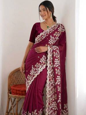 Wine colour party wear rangoli silk embroidered saree 2