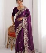 Purple colour party wear rangoli silk embroidered saree