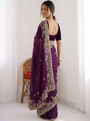 Purple colour party wear rangoli silk embroidered saree 2