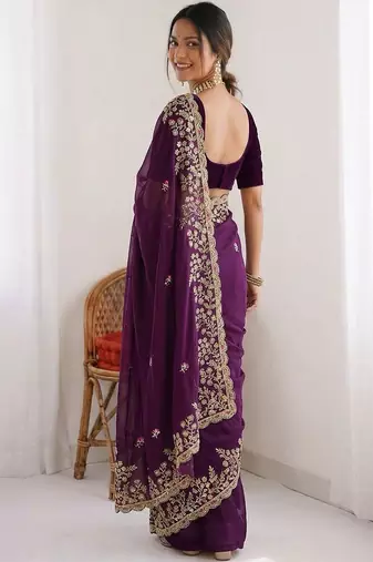 Purple colour party wear rangoli silk embroidered saree