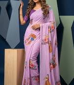 Lavender colour weightless digital print saree with unstitched blouse