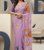 Lavender colour weightless digital print saree with unstitched blouse