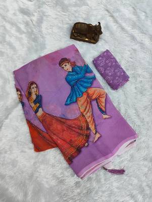 Lavender colour weightless digital print saree with unstitched blouse 2